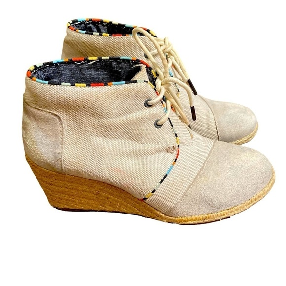 TOMS Desert Wedge Espadrille Canvas Shoes in Whisper - Size 8 - Picture 3 of 13